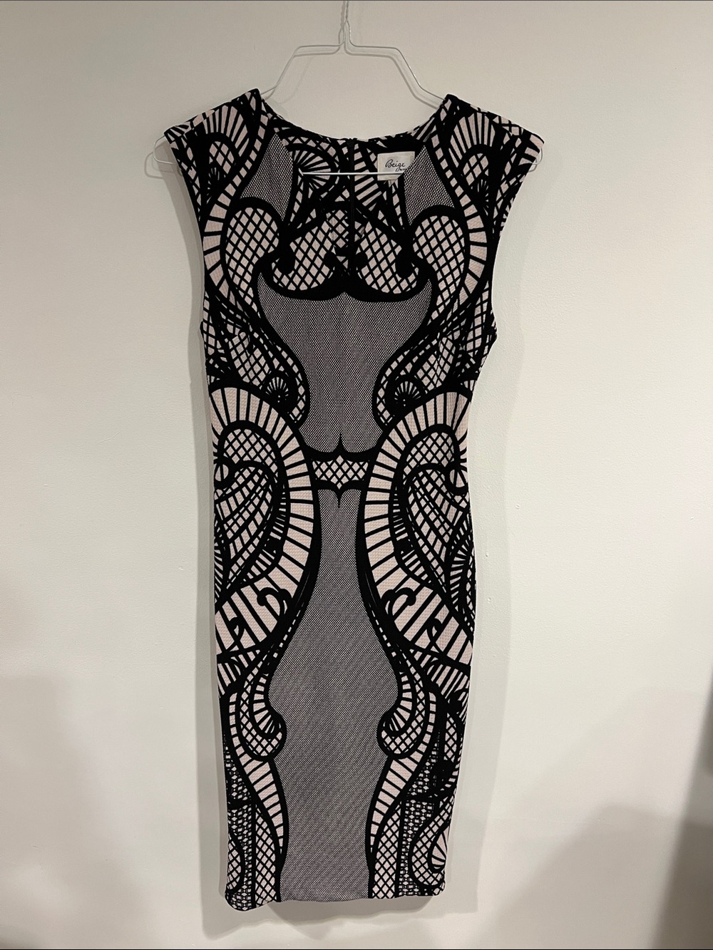 Beige by eci Black & Light Pink Midi Bodycon Dress